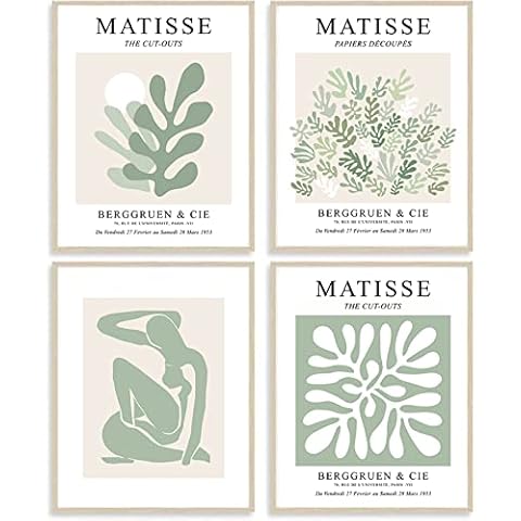 AUNMER Matisse Art Exhibition Poster Prints Set of 4 (11”X14”), Henri Matisse Minimalist Aesthetic Wall Images Decor Abstract Art Prints for Living room and Bedroom Office Classroom Decor,No Frame Cover