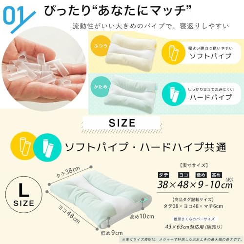西川 枕 パイプ 高さ調整 首が痛くならない SLEEP FITNESS マッチング枕 ハードパイプ L 48×38 cm 高さ約9～10cm 仰向け 横向き 高さ調節可能 丸洗い可能 まくら 中央くぼみ 首肩フィット 来客用 [2]