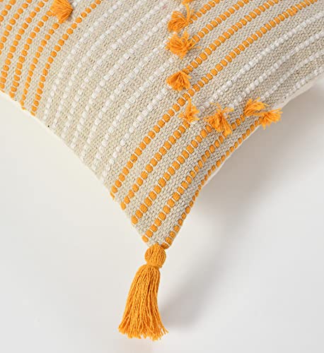 Image of TIB Premium Boho Decorative Throw Cushion Covers, 16 x 16 cm, Set of 2, Cotton. (Orange Lines)-230 TC