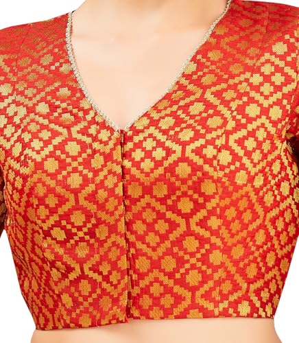 Image of Studio Shringaar Women's Readymade Brocade Elbow Length Sleeves Saree Blouse