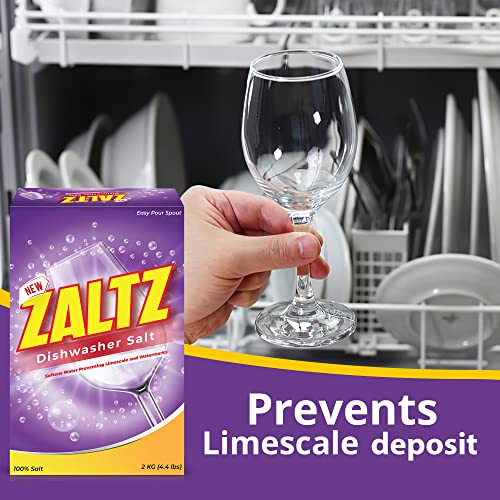 zaltz dishwasher salt - water softener cleaner rinse aid with easy pour spout - real salt for dishwashers 44 lb box