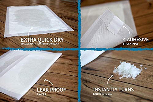 Image of Bulldogology Pee Pads for Dogs XL with Adhesive Sticky Tape (24x35) Dog Puppy Pads Extra Large, Disposable Puppy Pads, Dog Training Wee Pads 6 Layers with Bullsorbent Polymer Tech (40-Count, White)