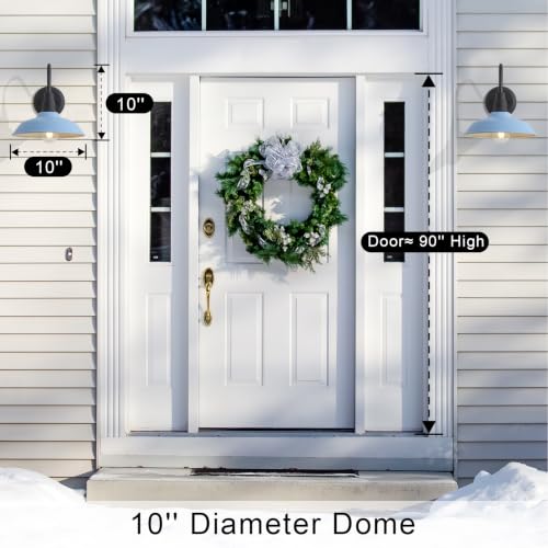 Image of 10 Inch Dome Gooseneck Barrn Light Outdoor, Baby Blue Goose Neck Farmhouse Outdoor Lights Fixture, Barn Style Exterior Wall Lighting Fixtures for Garage, Porch, Entryway