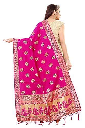 ROYAL TRENDZ Women's Dholki Kataan Silk Blend Zari Work Banarasi Dupatta(Pink)3