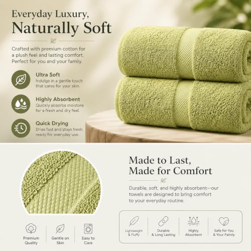 Image of Sulfar 100% Combed Cotton, Quick Drying Highly Absorbent, Luxury Hand Towel Set (Pack of 2, 40 X 70 cm) Misty Green