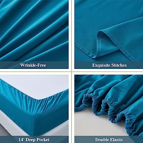 Image of ILAVANDE Teal Queen Sheets Set 6 Piece,Hotel Luxury Super Soft 1800 Series Microfiber Queen Bed Sheets Set-Wrinkle Free & Breathable-14 Deep Pocket Sheets for Queen Size Bed(Queen,Teal)