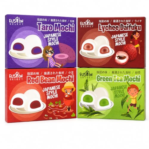 Fusion Select Assorted Japanese Style Mochi Variety Pack, 4 Flavors | Taro, Lychee Daifuku, Red Bean & Green Tea, Soft Chewy Filled Mochi - image 1