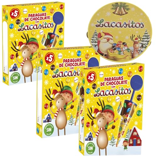 Pack Navidad Lacasitos:3 estuche paraguas de chocolate 55 g y pandereta