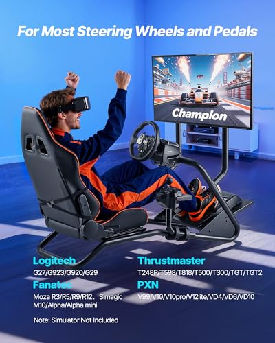 Image of VEVOR Racing Wheel Stand, Heavy-Duty Simulator Cockpit Steering Wheel Stand with Monitor Stand, Fit Logitech G25,G27,G29,G920,G923, Thrustmaster T300RS,TX F458,T500RS,T3PA-PRO (F1 /GT) and CSR Pedals