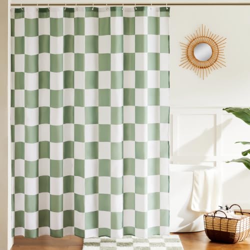 Ohocut Checkered Shower Curtain Sage Green Shower Curtains for Bathroom Cute Retro Checkboard Shower Curtain Vintage Aesthetic Washable Fabric Bath Curtain 72x72