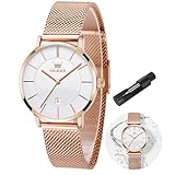 OLEVS Watch Women Reloj para mujer Ultra Thin Women Watch Waterproof Quartz Luxury Classic Rose Gold Business Ladies Wrist Watches Original Golden White Face Bracelet Adjustable Stainless Steel Watches