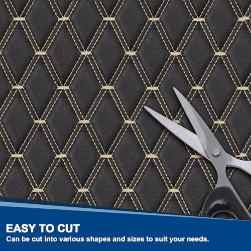 Image of 3 Yard Vinyl Faux Leather Fabric Quilted Foam Backed,63 inch Wide Double Stitching Headliner Upholstery,Diamonds Pattern DIY Upholstery,Black Beige
