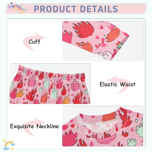 Pajama Sets Long Sleeve Fire Hearts Pattern on Pink Soft Comfy Sleepwear 2 Piece PJS 3-8T4