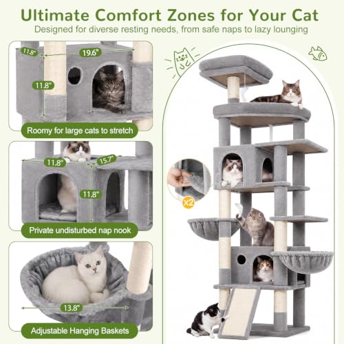 Image of Globlazer 81in Cat Tree for Large Cats, Extra Tall Tower, F81H, Light Grey