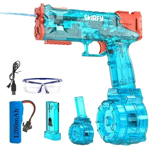 Skirfy Electric Water Guns for Kids Adults, Automatic Soaker Guns with 400 Ammos for Kids Ages 8-12, IP67 Waterproof Long Range Up to 32ft, Ideal for Outdoor Swimming Pool Beach Games-Blue Cover