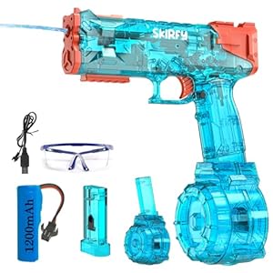 Electric Water Guns for Kids Adults, Automatic Soaker Guns with 400 Ammos for Kids Ages 8-12, IP67 Waterproof Long Range Up to 32ft, Ideal for Outdoor Swimming Pool Beach Games-Blue