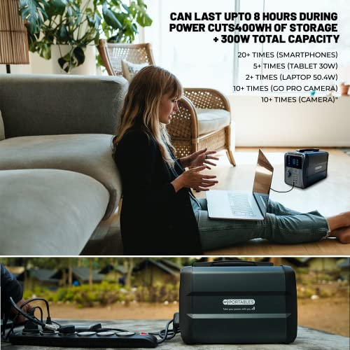 Sr Portables Cleo 400Wh Solar Generator, 300W Portable Power Station With 8+Hr Battery Standby, Easy-To-Use, Lightweight & Quiet Backup Generator Aluminum Body For Home, Camping, Indoor Or Outdoor Use #TOP1