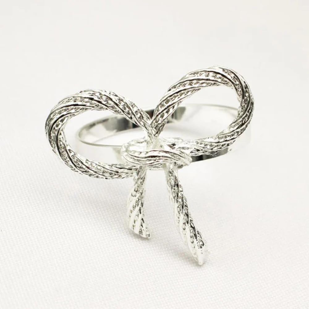 Hemasa Silver 4 Bow Napkin Rings For Dinner Parties/Wedding Receptions/Home