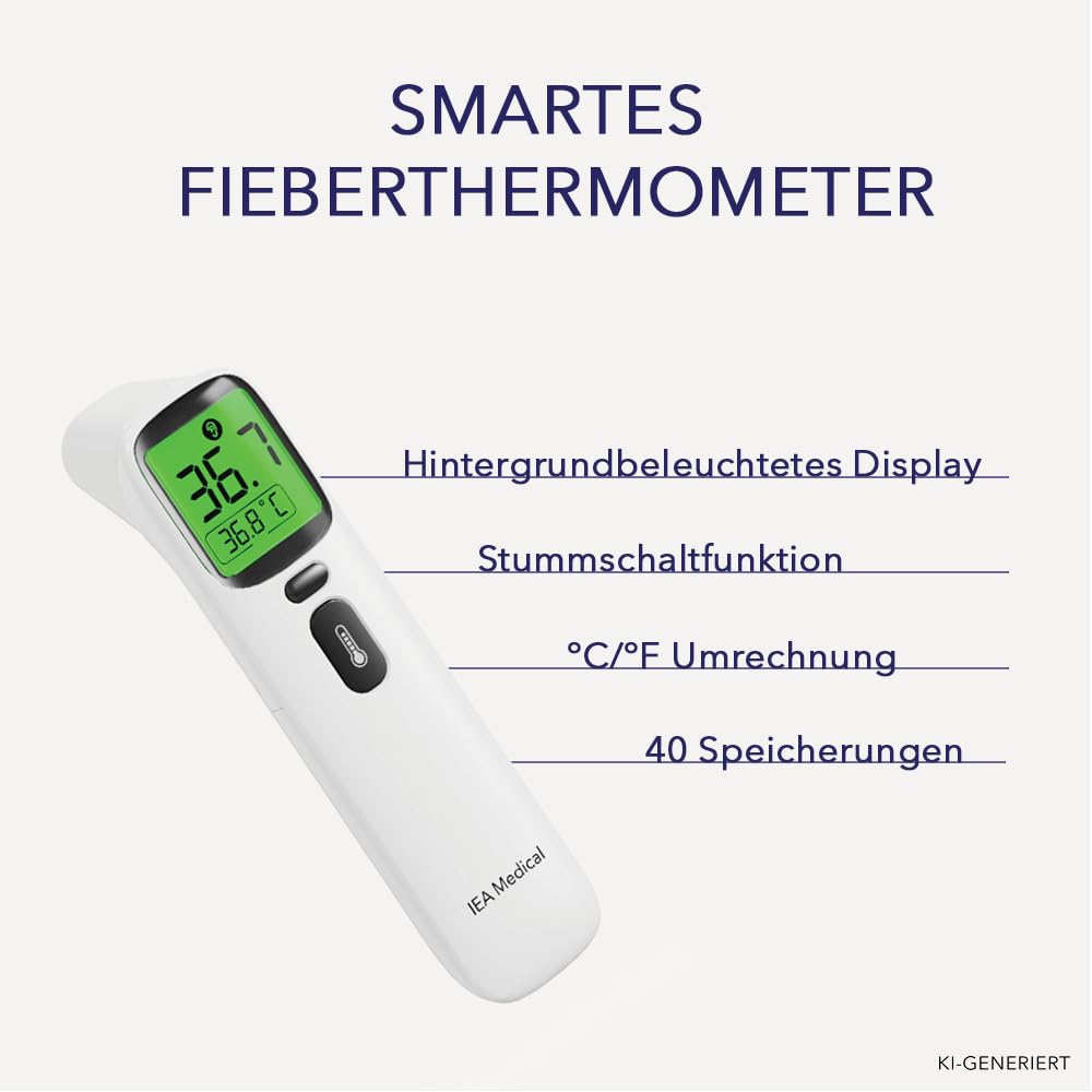 IEA Medical Digitales Infrarot-Fieberthermometer 2er Set für Babys, Kinder & Erwachsene, Thermometer zur Fiebermessung mit Fieberalarm, Stirnthermometer Kontaktlos, Fiebermesser