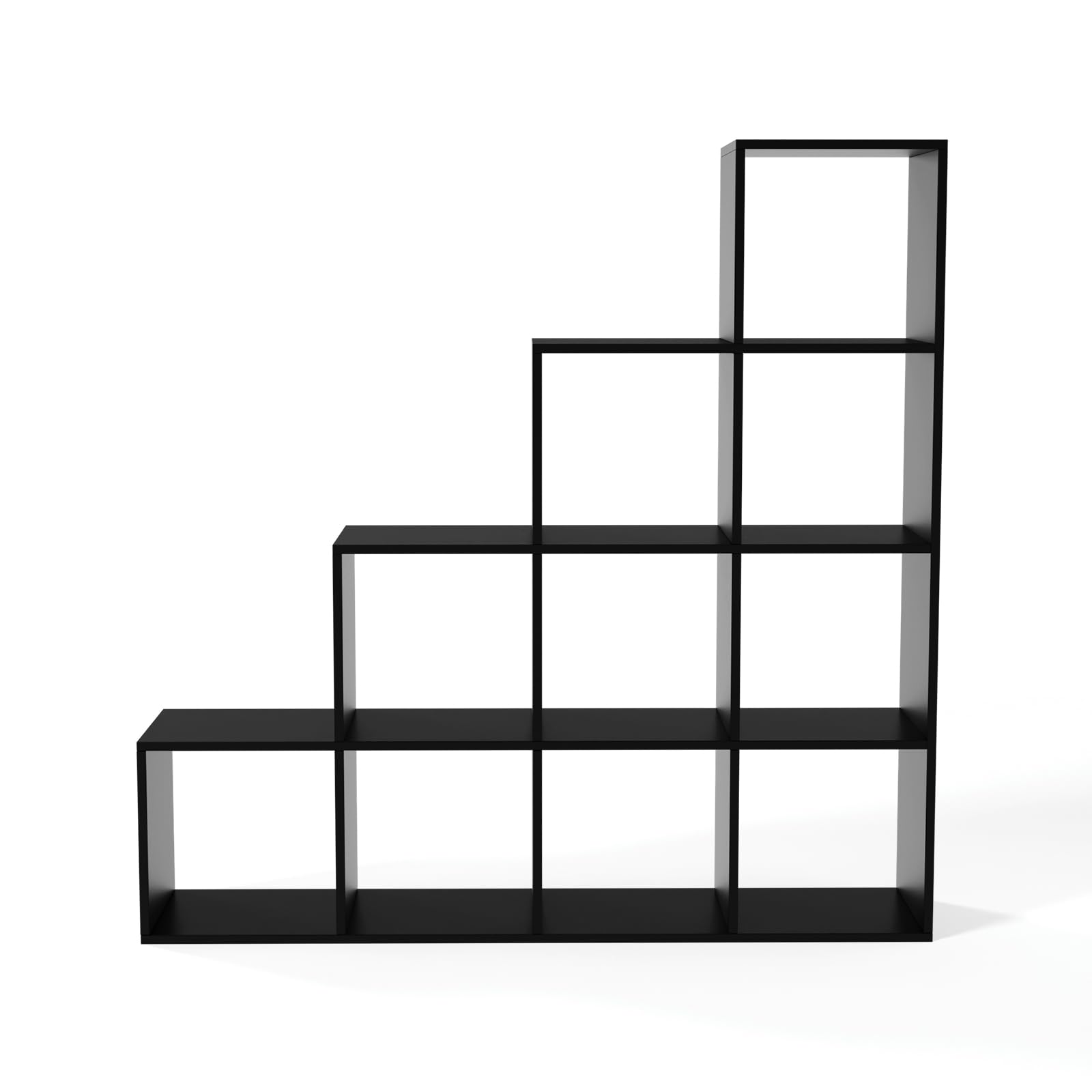 MIADOMODO® Treppenregal - Schwarz, 10 Fächer, 129,5x29x129,5 cm, für Wohnzimmer, Stabil, Offen, Freistehend, Indoor, aus MDF-Platte - Stufenregal, Raumteiler Regal, Bücherregal, Standregal