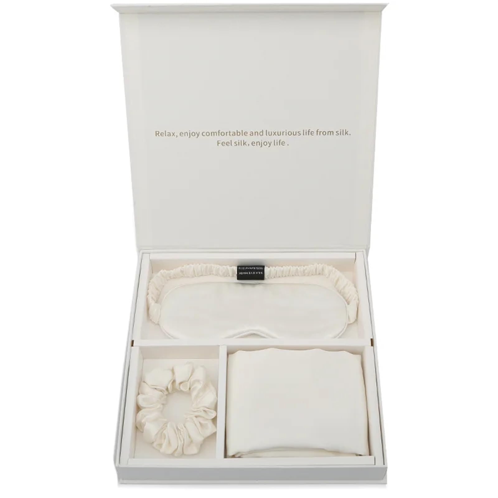 Mulberry Silk Pillowcase EyeMask Scrunchie 3PCS Set For Travel 19 Momme(White)