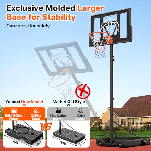 Image of Yohood Basketball Hoop Outdoor 10ft Adjustable, Portable Basketball Hoop Goal System for Kids Youth and Adults in Backyard /Driveway /Indoor, 44 Inch Shatterproof Backboard and Larger Base