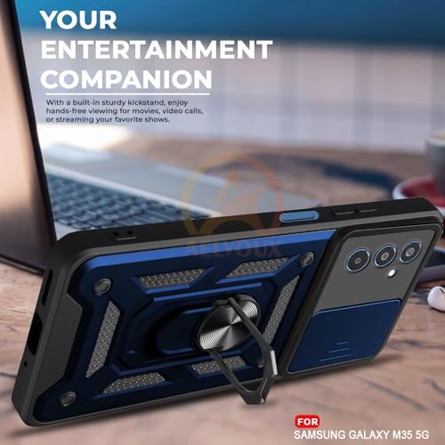 Image of Armor Bumper Back Cover Case for Samsung M35 5G | Rotating Camera Cover, Ring Holder & Kickstand | Heavy Duty & 360 Degree Protection Samsung M35 5G Cover (Blue)