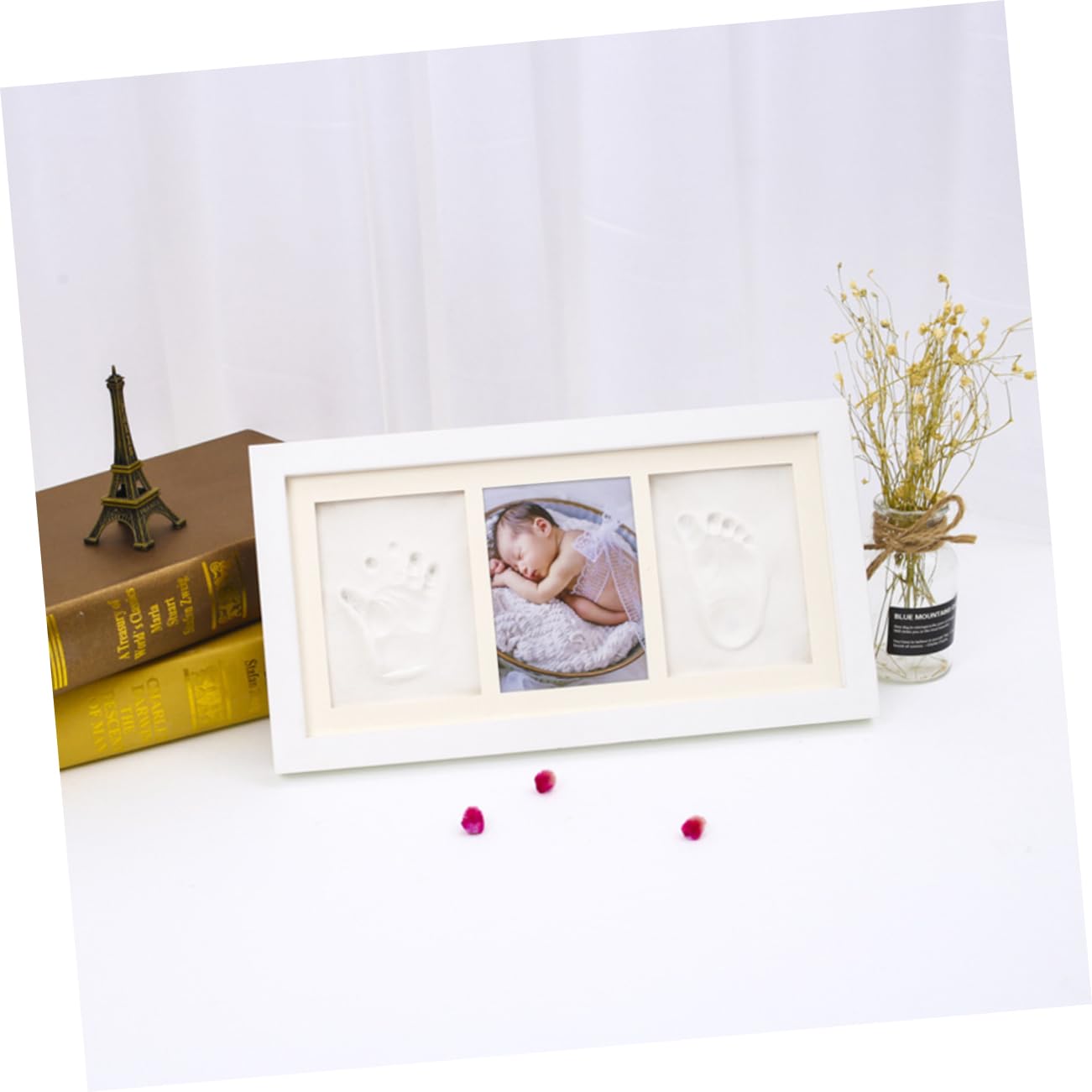 TOYANDONA Marco de Huella de Manos y Pies para Niño Recién Nacido, Kit de Madera para Adorno de Habitación y Recuerdo Personalizado