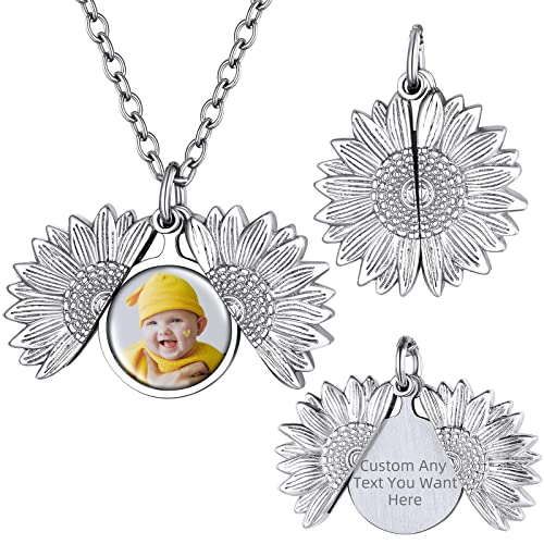 Supcare Collar con Foto Personalizada para Mujer Colgante Flor Girasol para Poner Imagen Joyería Delicada Pareja Madre Regalo Cumpleaños