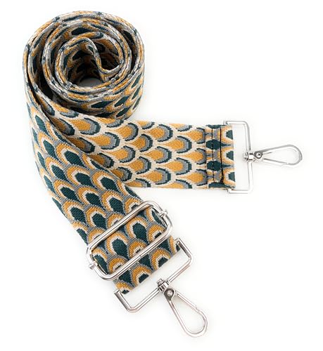Purse Straps Replacement Crossbody Yellow Peacock Print 2 Inch Extra Wide with Silver Buckles Adjustable Shoulder Guitar Strap for Crossbody Bag Purse Handbag