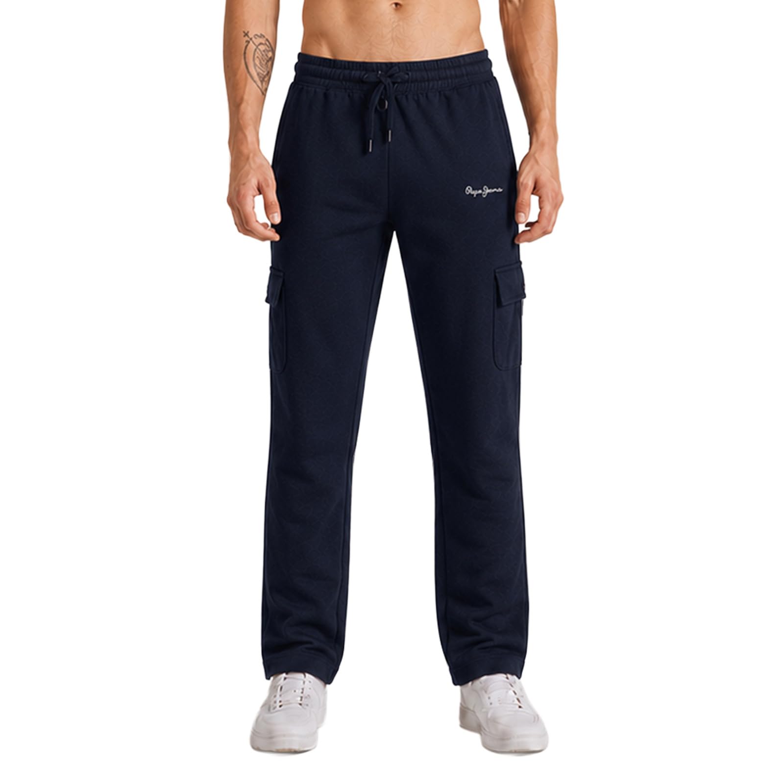 Pepe Jeans Men's Solid Cotton Poly Regular Fit Track Pants | Casual Athleisure Sportswear for Training & Jogging | Soft Stretch Fabric | Elastic Drawstring Waist | Functional Side Pockets Included-picture-16