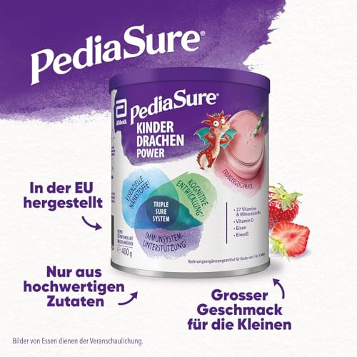 Pediasure Kinder Drachen Power Erdbeere 400g| leckerer Nahrungsergänzungsshake für Kinder ab 1 Jahr|mit 27 Vitaminen & Mineralien, Protein und triplesure Komplex|Verpackung kann variieren 5