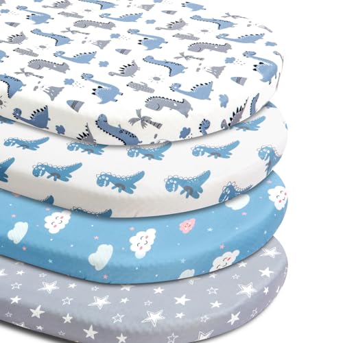 Image of 4 Pack Soft Baby Boy Sheets Dinosaur Star Cloud Soft Polyester Neutral Unisex Fitted Sheets Set for Baby Boys