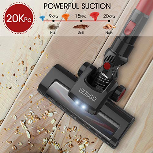 WOWGO Cordless Stick Vacuum Cleaner - 20Kpa Powerful Suction Handheld Vacuum with Adjustable Tube and HEPA Filter for Hard Floor, Carpet and Car