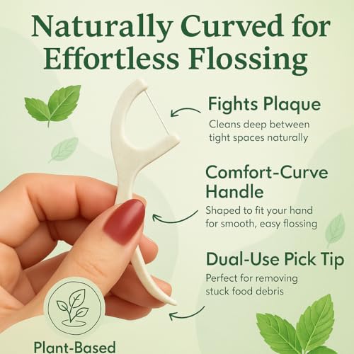 Image of Dental Floss Picks (220 Count) - Mint Flavored Tooth Flossers, Thin Single Thread Floss, Shred-Resistant Smooth Glide for Plaque Removal, Wheat-Straw Handle | Travel Case Holds up to 10