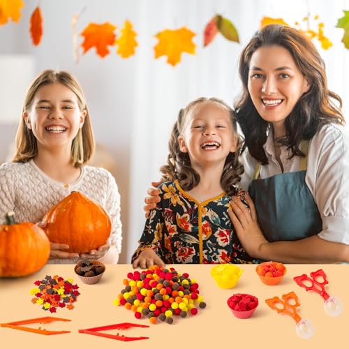 Image of EZdhuawuse Fall Sensory Bin Fillers - 294P Fall Thanksgiving Fine Motor Toys Counting Sorting Set for Kids Autumn Counting Toy with Felt Maple Leaf Pom Poms Cup Clip for Preschool Education Activities