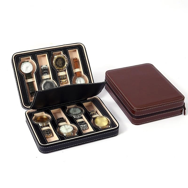 Organizzatore di Box per Uomini Borsa Porta Orologi Portatile da Viaggio con Cerniera, Scatola a 8 Posizioni, Adatta for Collezione e Tasca Vetrina per Orologi da Uomo/Donna(A)
