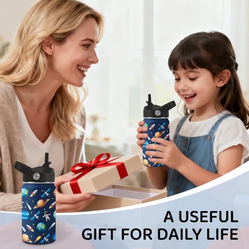Image of Planet Water Bottle for Son & Daughter, Stainless Steel Insulated Tumbler with Straw Lid and Handle, 12oz Reusable Leak-Proof Bottle for Sports