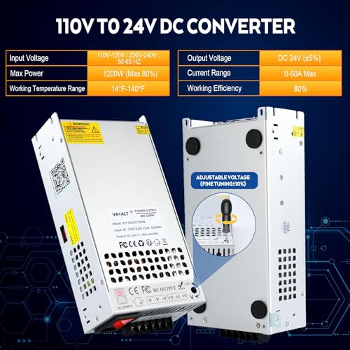 Image of VAYALT 24V 50A 1200W DC Switching Power Supply, Universal Regulated Switching AC 110V /220V to DC 24V Transformer, 24V Power Supply for Industrial, CCTV, Computer Project, 3D Printer, LED Strip Light