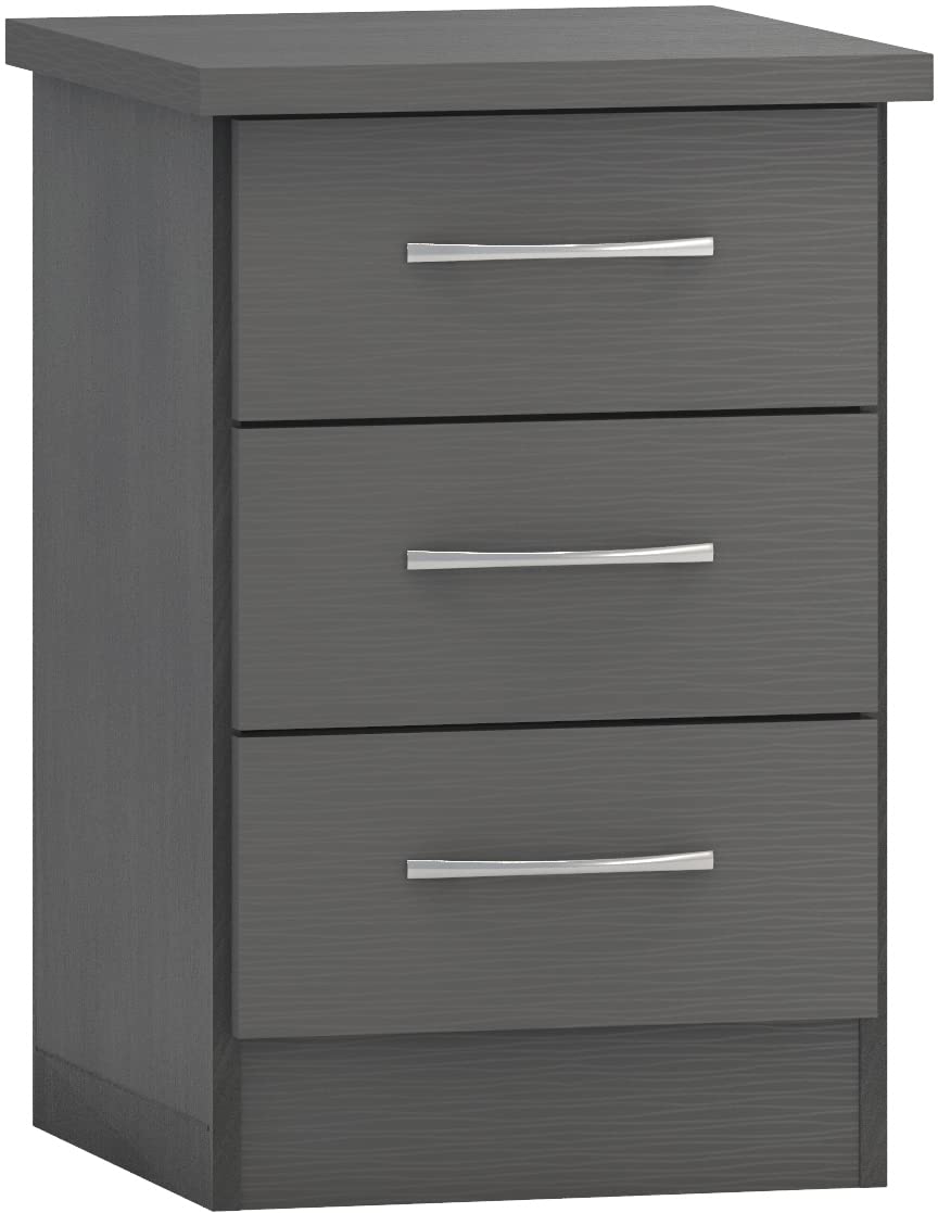 Seconique Nevada Grey 3 Drawer Bedside Table - Compact Storage for Essentials