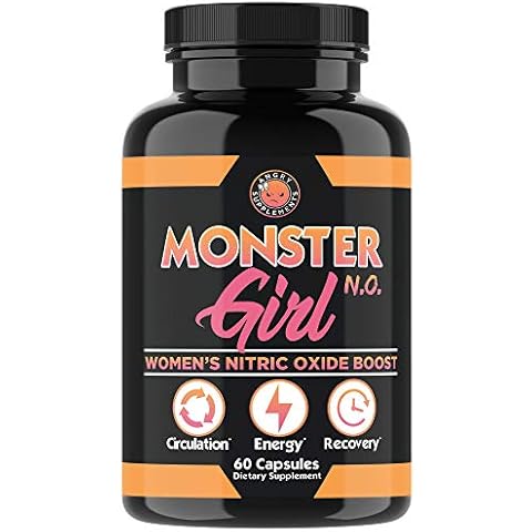 Angry Supplements Monster Girl N.O. Women’s Nitric Oxide Booster Capsules, Boost Energy, Increase Circulation, Powerful Workouts & Quick Recovery w. L-Arginine & L-Citrulline (1-Pack, 60ct) Cover