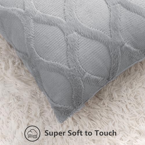 decorUhome Throw Pillow Covers 20x20 Inch Set of 2, Soft Plush Faux Fur Wool Grey Couch Pillow Covers, Decorative Neutral Pillow Cases for Bed Sofa Living Room Home Decor