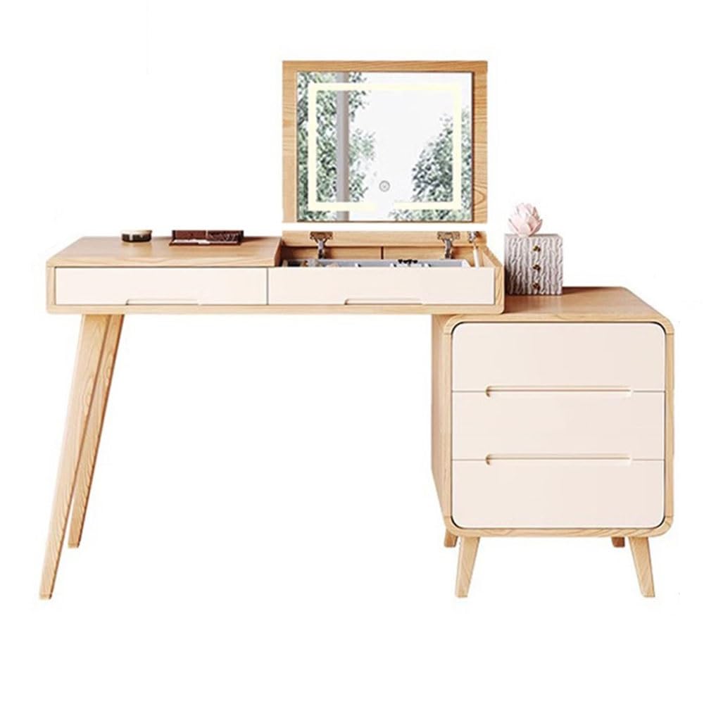 CGCSYZ Vanity Desk Farmhouse Vanity Desk with Flip Top Mirror, 39.37" W Makeup Vanity with Drawers and Storage Cabinet, Dressing Table for Bedroom Makeup Dressing Table (Natural)