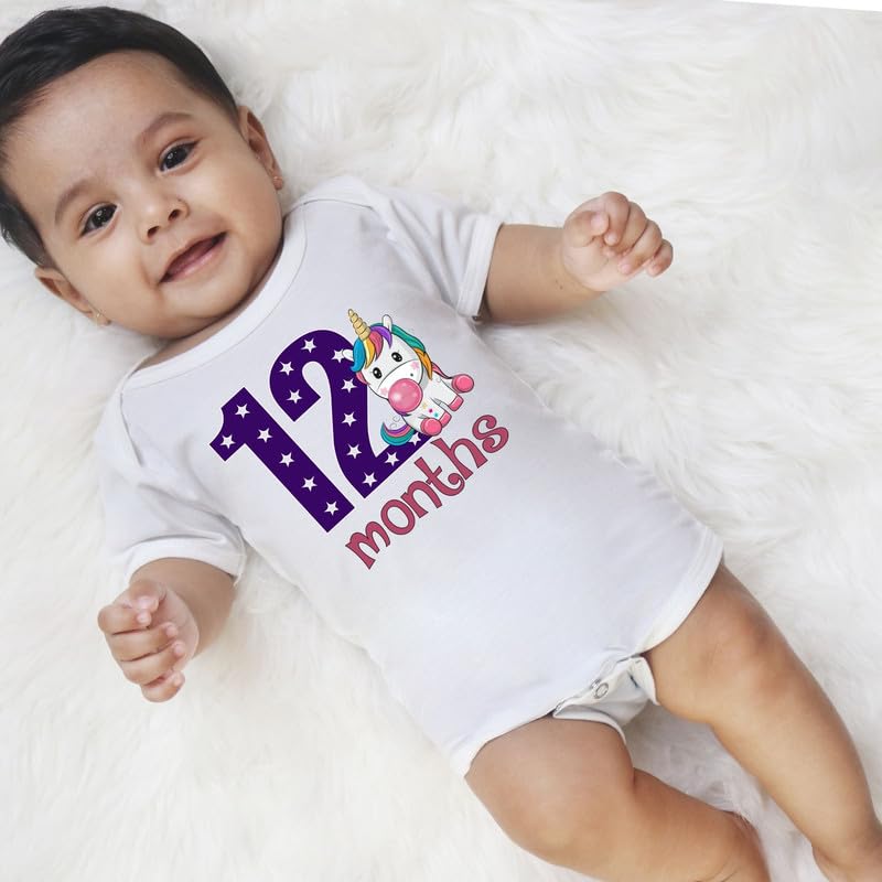Image of KNITROOT Monthly Birthday Special Unisex Baby Romper Half Sleeve White Color