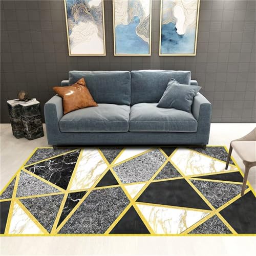 Tapis de salon géométrique moderne jaune et gris pour dynamiser l'entrée