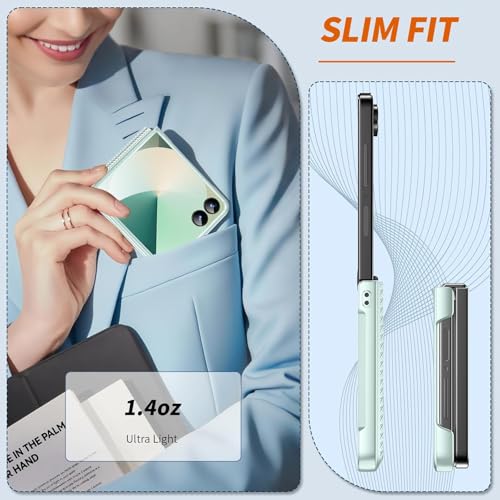 Image of Kapa Textured Grip Hinge Protection Back Cover for Samsung Galaxy Z Flip7 / Z Flip 7 | with [Inbuilt Glass] Full Body Shockproof Hard Back Case (Mint Green)