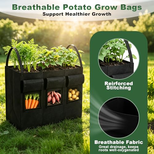 Bolsa de plantación elevada transpirable y macetero textil para verduras de 3 zonas 5