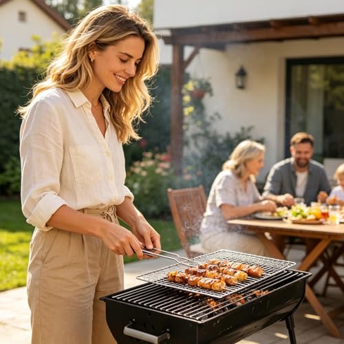 Cesta de parrilla de pescado con cierre seguro y estante grande de acero para asar camarones sin pérdidas 3