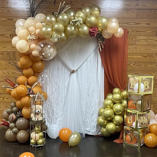 Image of Fall Balloons, 60Pcs Burnt Orange Brown Balloons Tan Pastel Coffee Metallic Gold Retro Ivory White Cream Latex Autumn Balloons for Thanksgiving Fall Harvest Birthday Bridal Shower Party Decorations