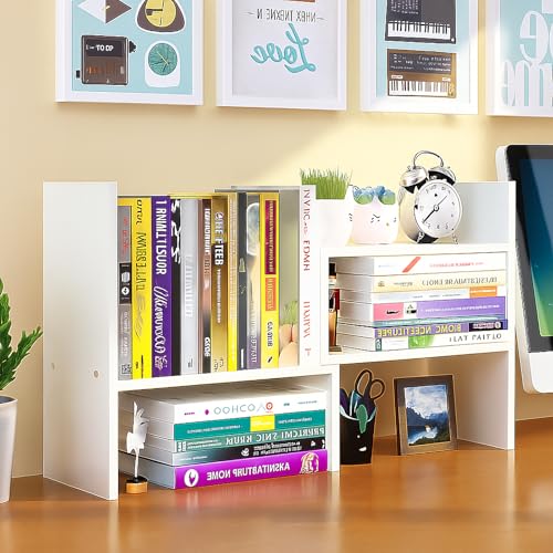 IUSEIT Desktop Shelf Organizer, Adjustable Wood Office Storage Rack, Counter Display Small Bookshelf...